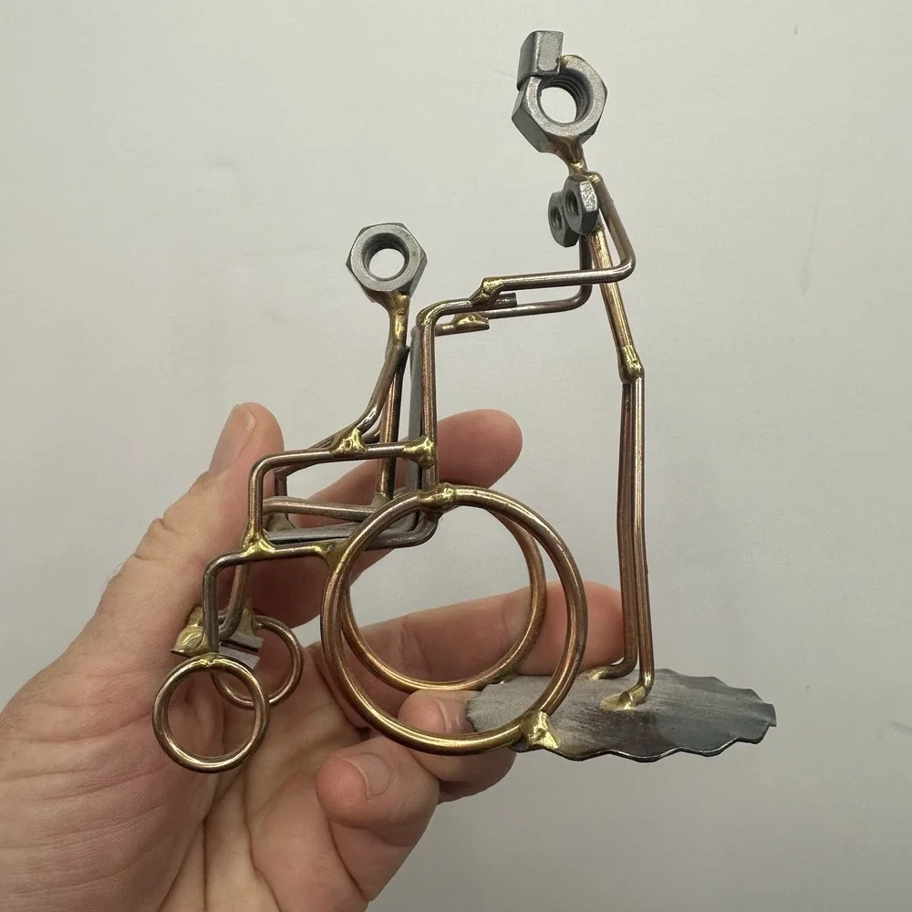 Handmade Caregiver Nurse Wheelchair Rock Creek Metal Art Figurine Desk Accessory